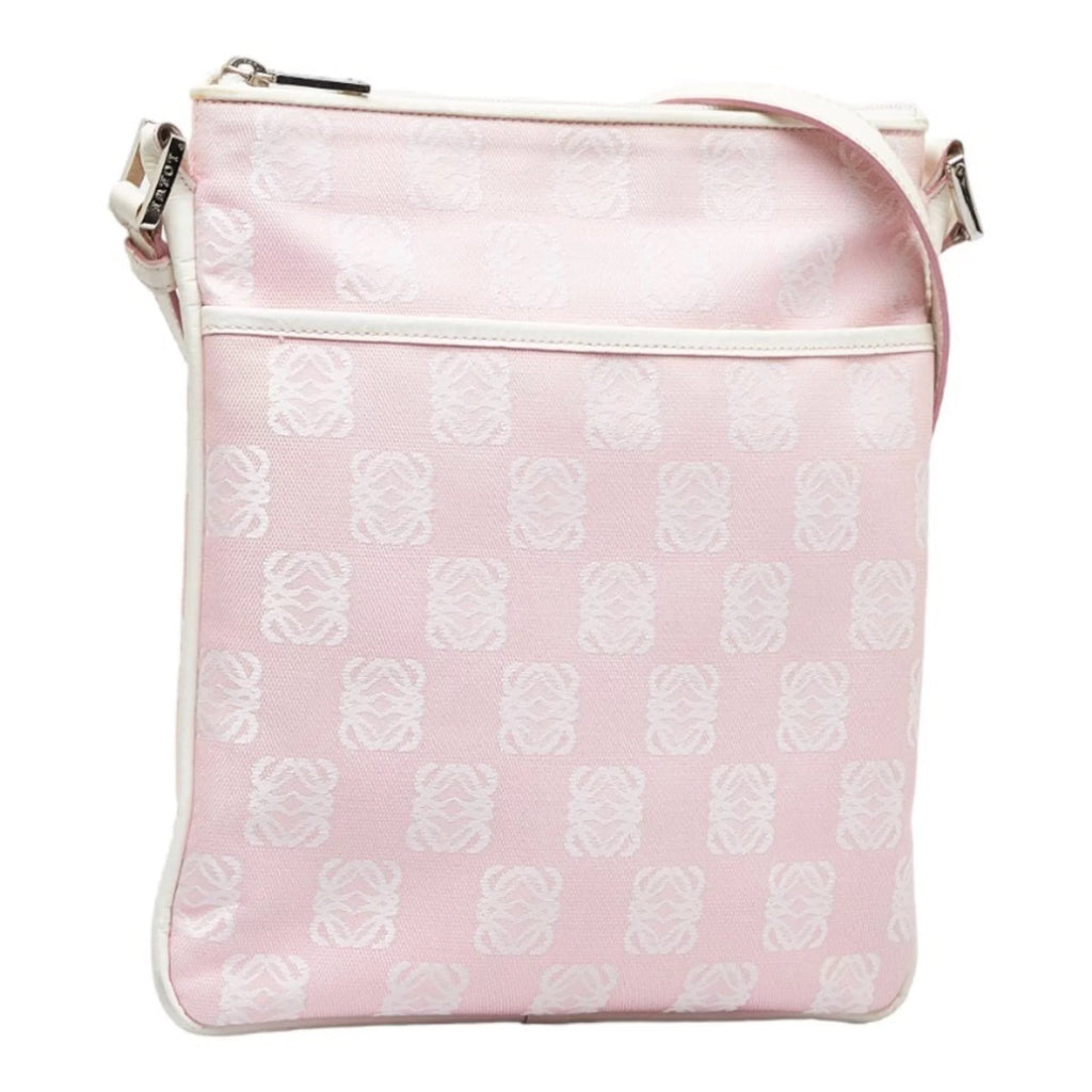 Pre-Owned Pink White Canvas Leather Shoulder Bag N370975