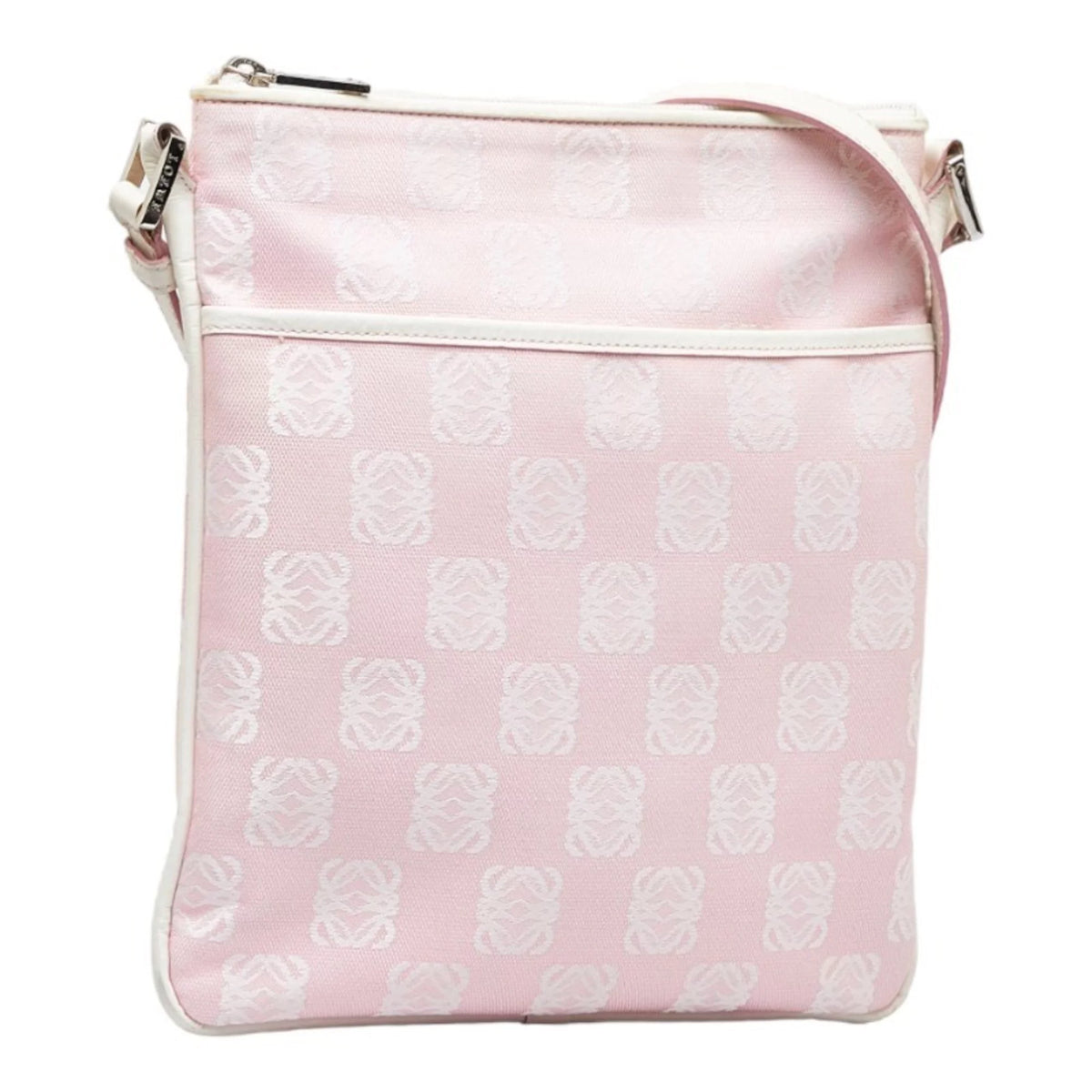 Pre-Owned Pink White Canvas Leather Shoulder Bag N370975