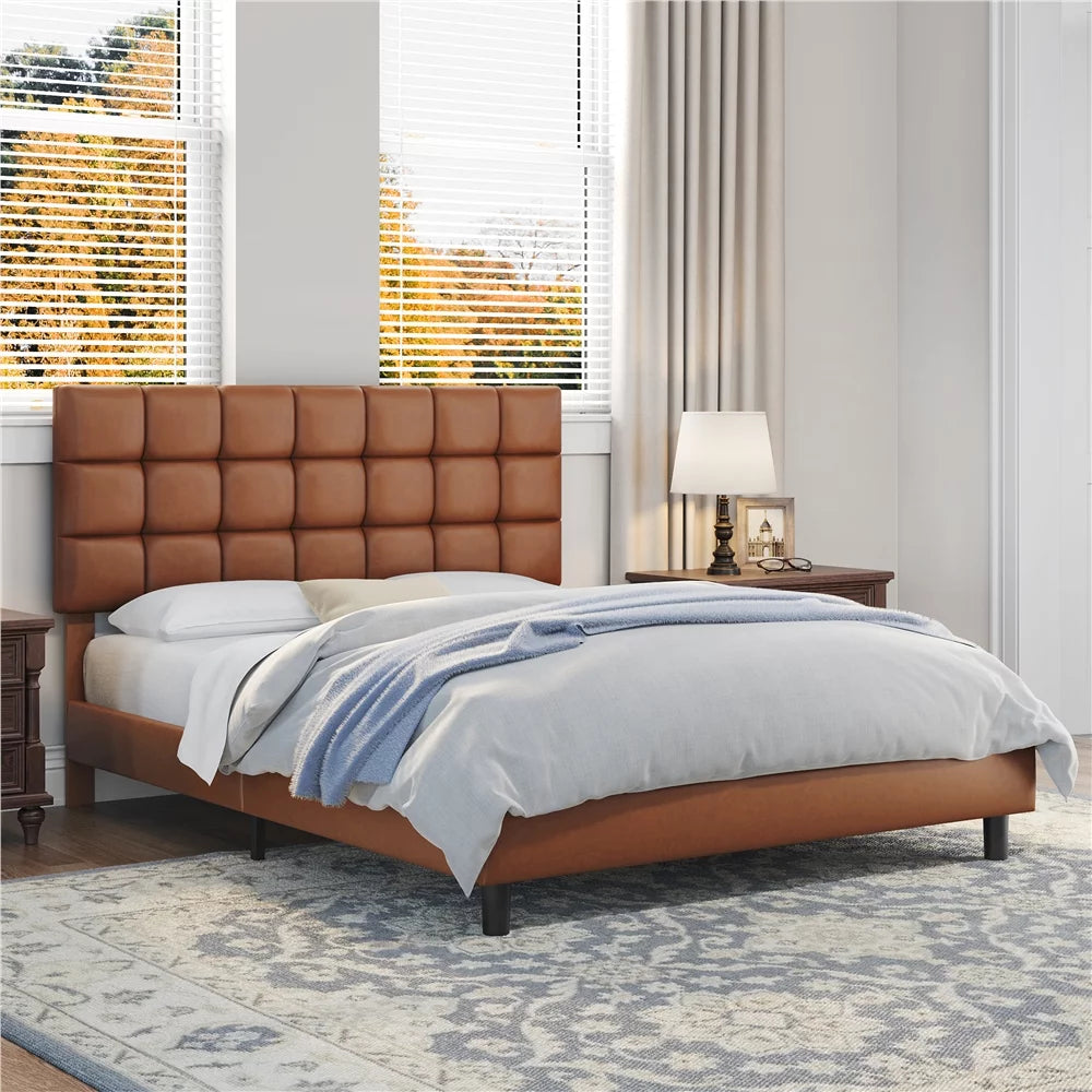 Queen Size Beige Upholstered Platform Bed X5488