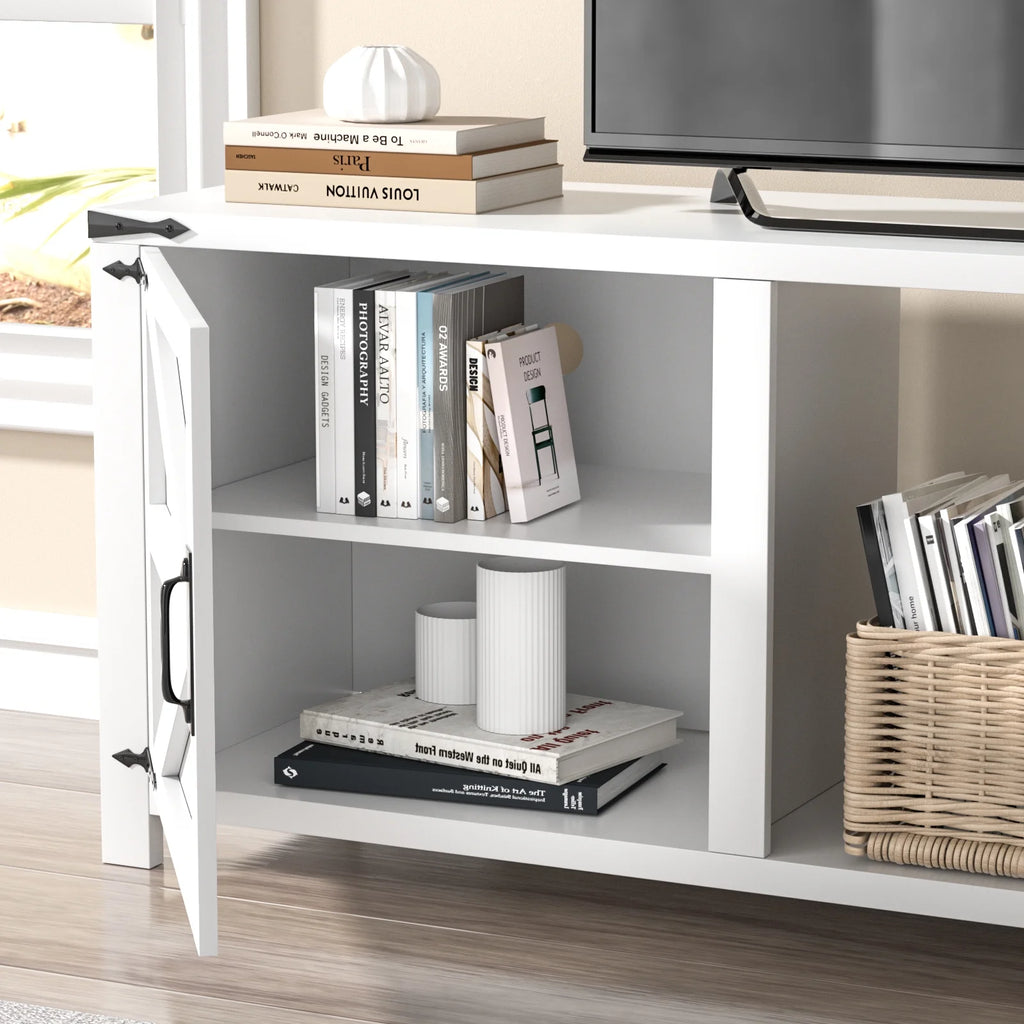 70" White TV Stand with Barn Doors T418419