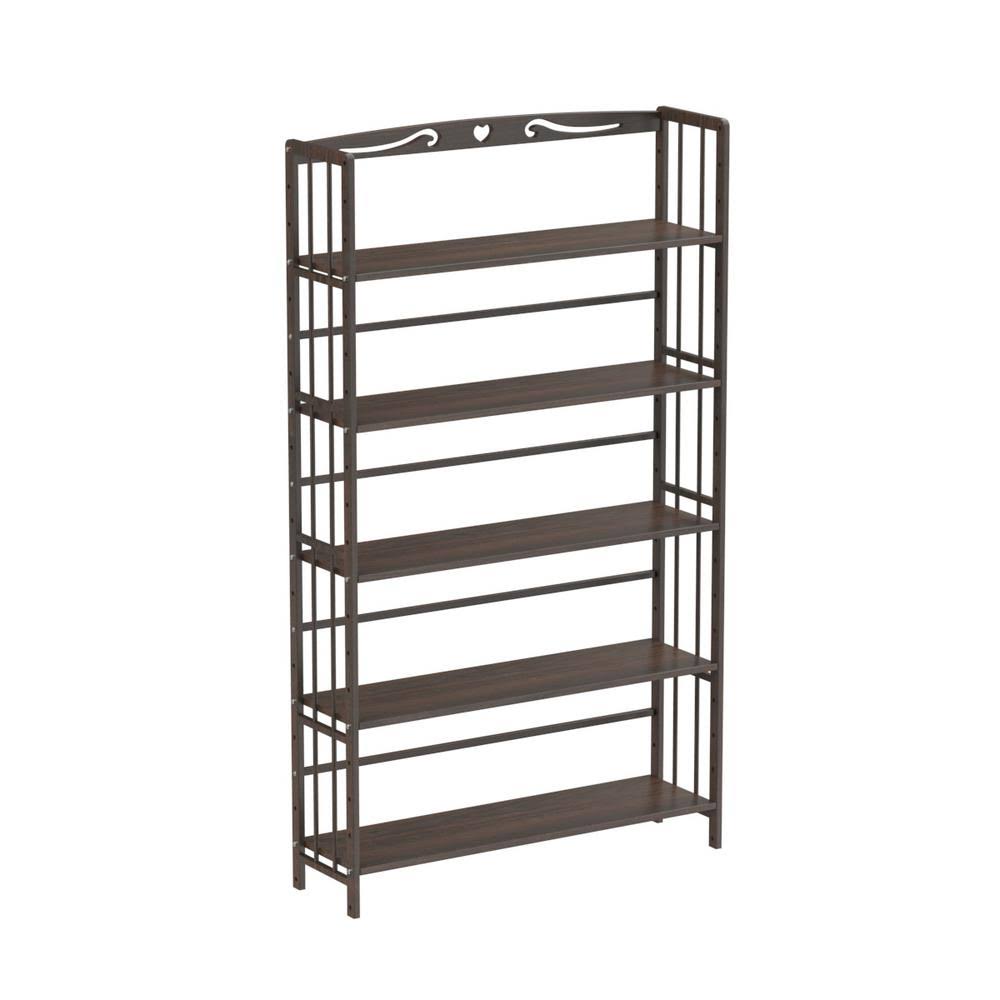 Brown Bamboo Bookshelf 5-Shelf Standard Bookcase with Adjustable Shelves B89427