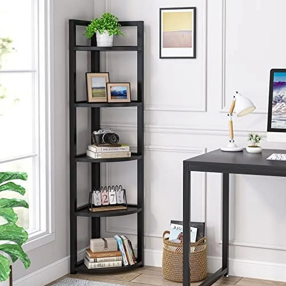 6 Tier 70.9 Inch Tall Corner Bookshelf Black I752597