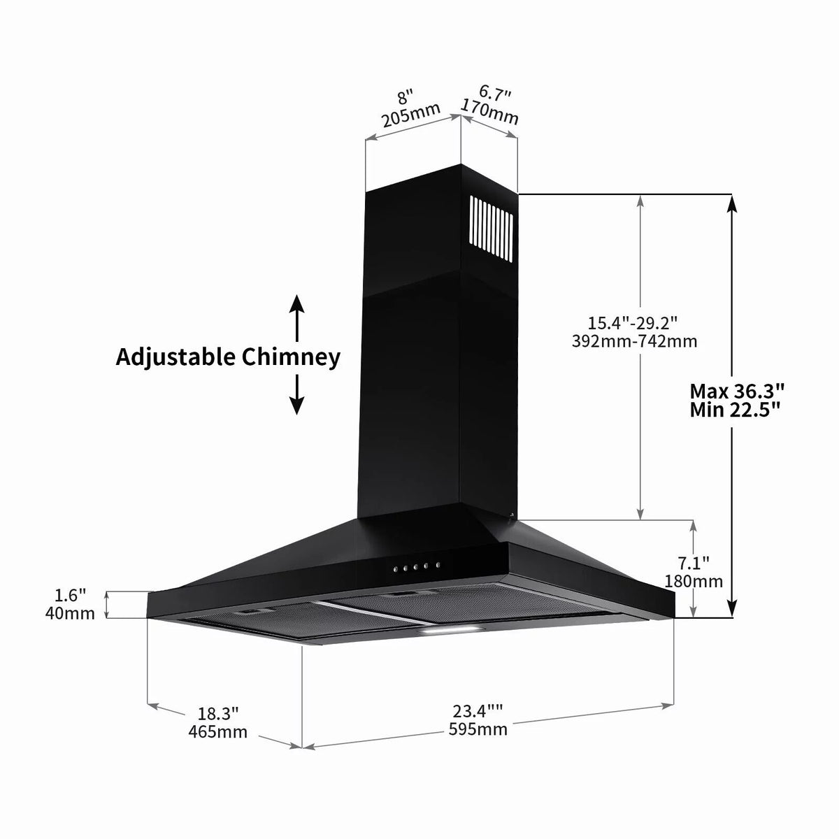 24 inch Wall Mounted 450 CFM 3-Speed Range Hood S10840