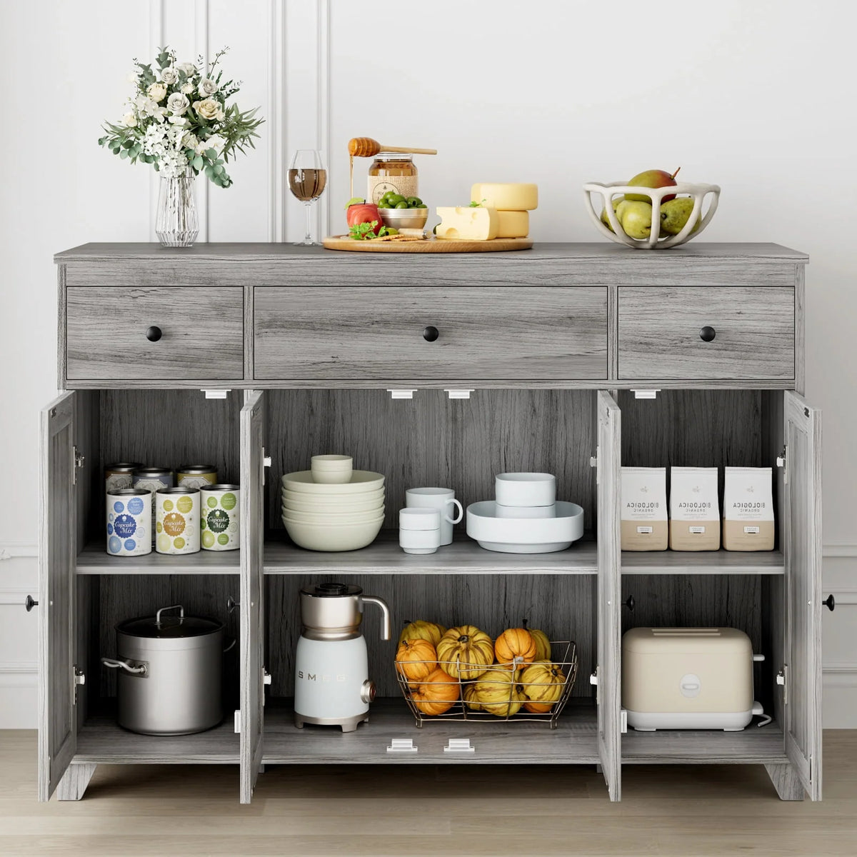 White 3 Drawer Buffet Sideboard Cabinet A5461