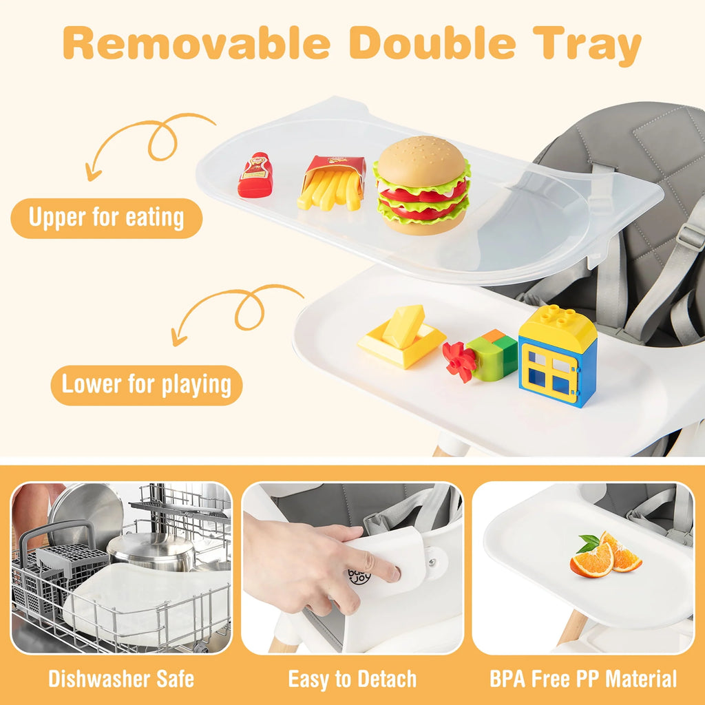 Convertible Wooden Baby Highchair with Removable Tray I6071