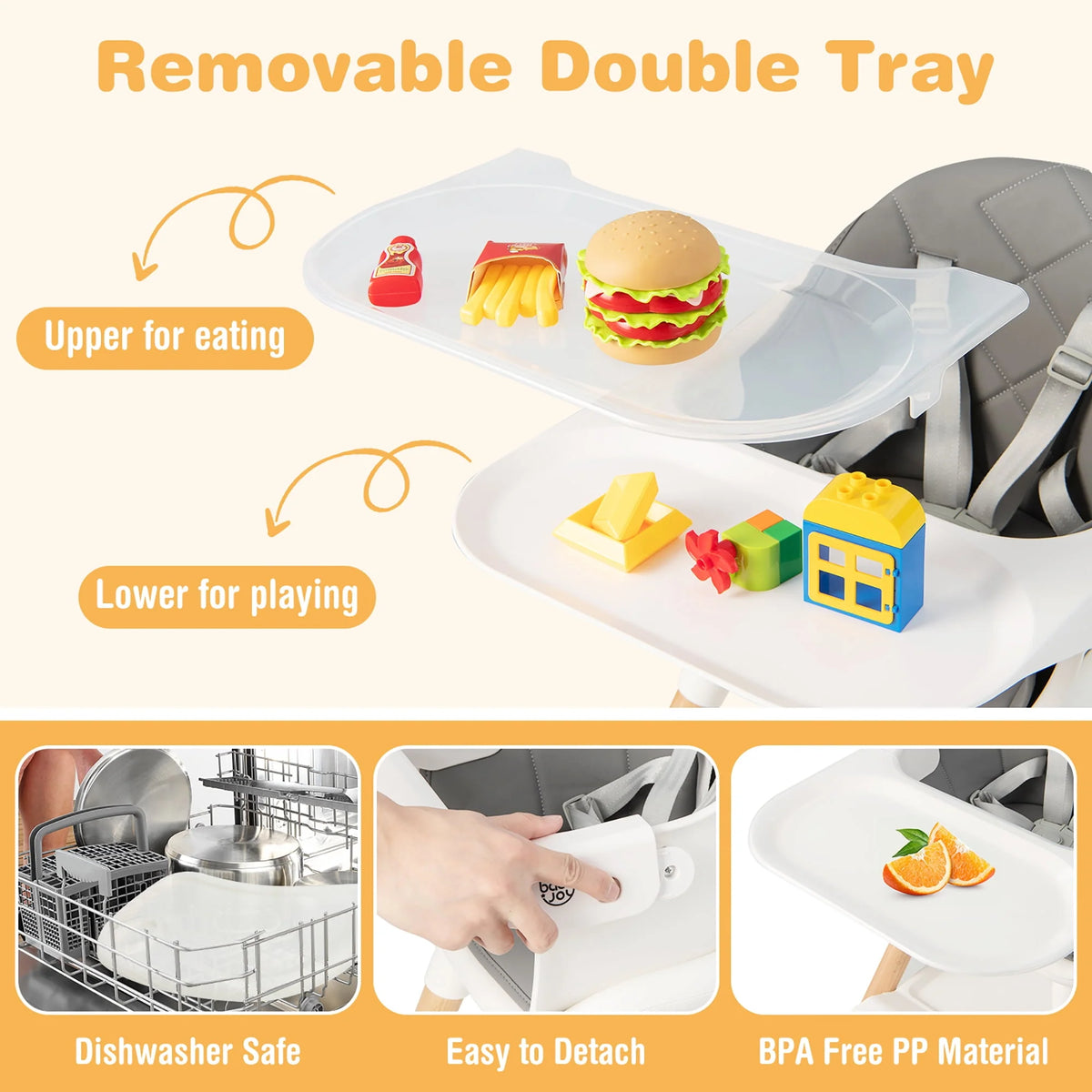 Convertible Wooden Baby Highchair with Removable Tray I6071