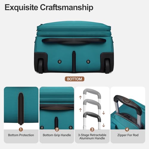 Teal Green 16-Inch Underseat Carry on Luggage With Wheels G7712