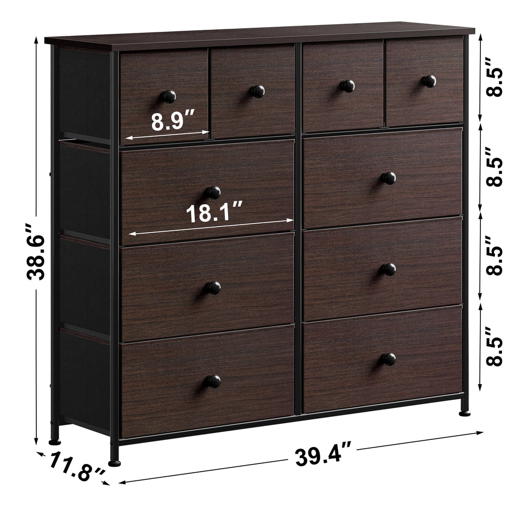 Dark Brown 10 Drawer Fabric Dresser O1971
