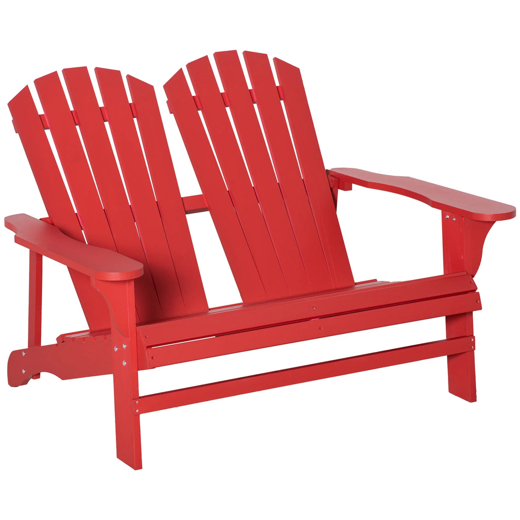 2 Person Wooden Adirondack Loveseat with High-back, Wide Armrests, Red E88607