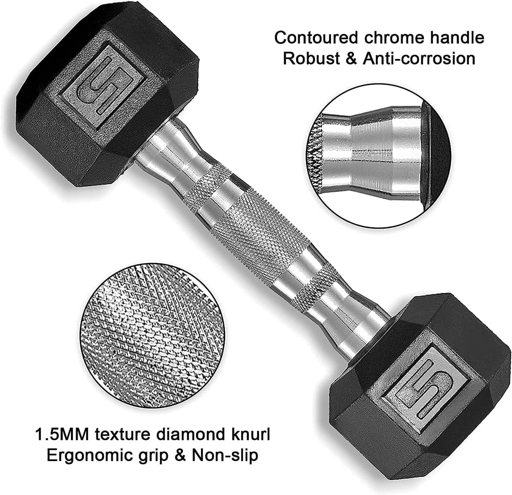 65lbs Rubber Coated Cast Iron Hex Dumbbell Set E9819