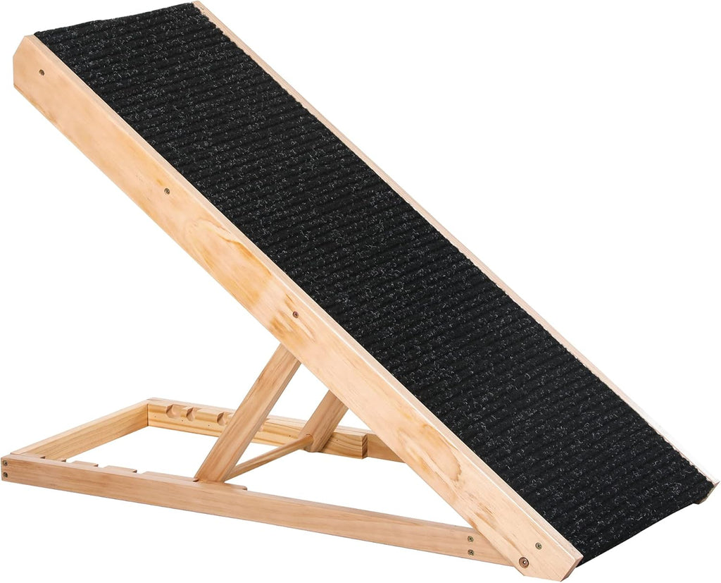 Elevated Pet Ramp, Foldable, Height Adjustable, Non-Slip Finish, Pine, 35.5" L x 16" W x 24" H, Black X4765