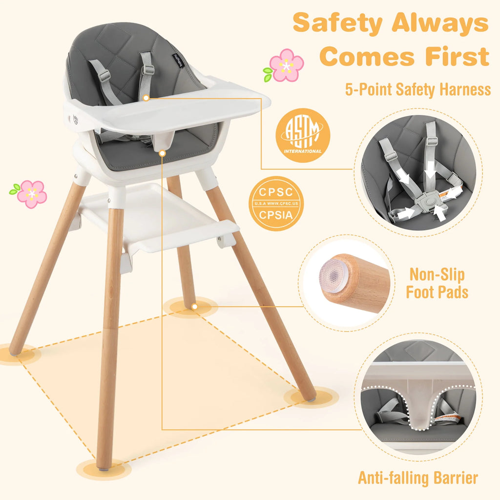 Convertible Wooden Baby Highchair with Removable Tray I6071
