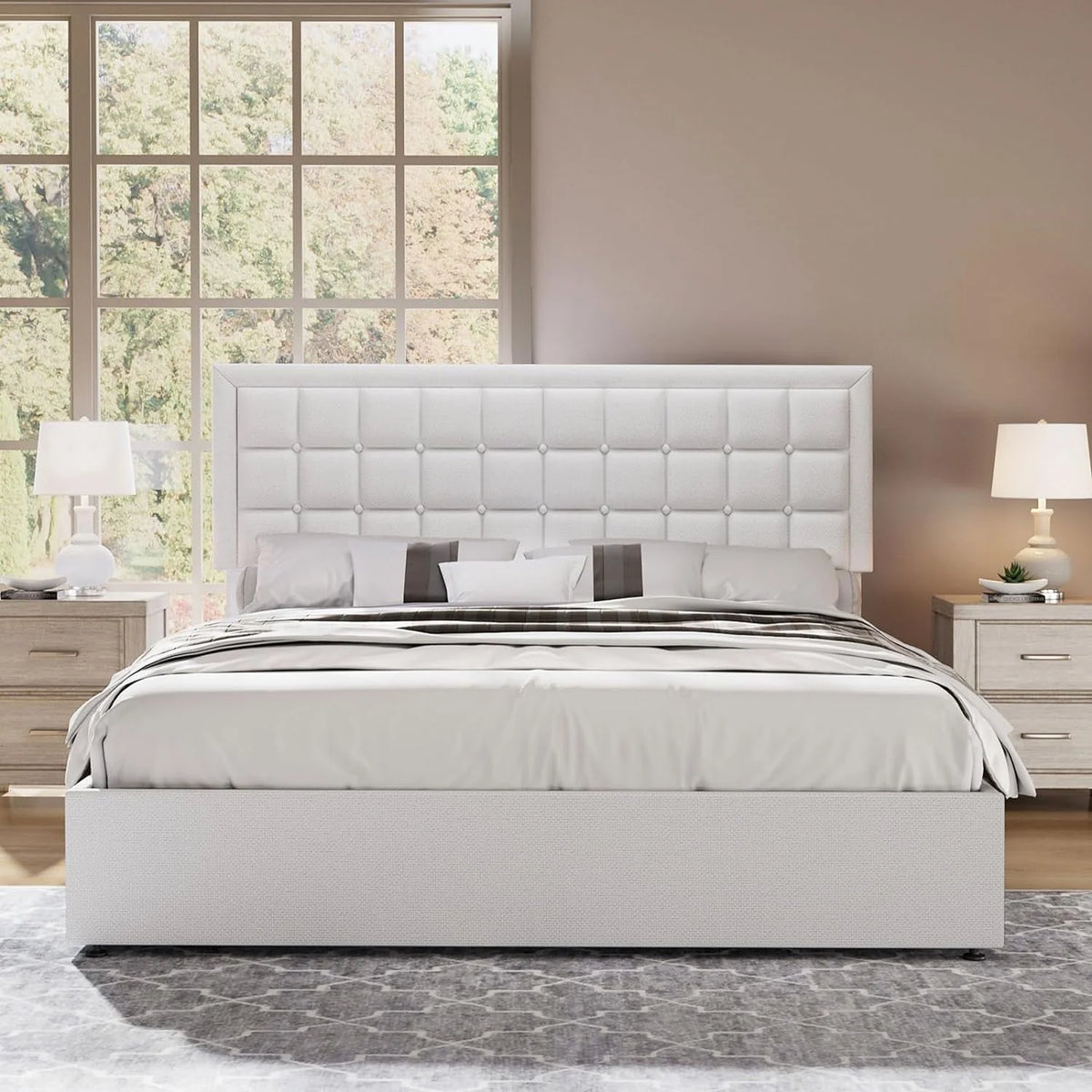 King Size Lift Up Storage Upholstered Platform Bed Frame W9472