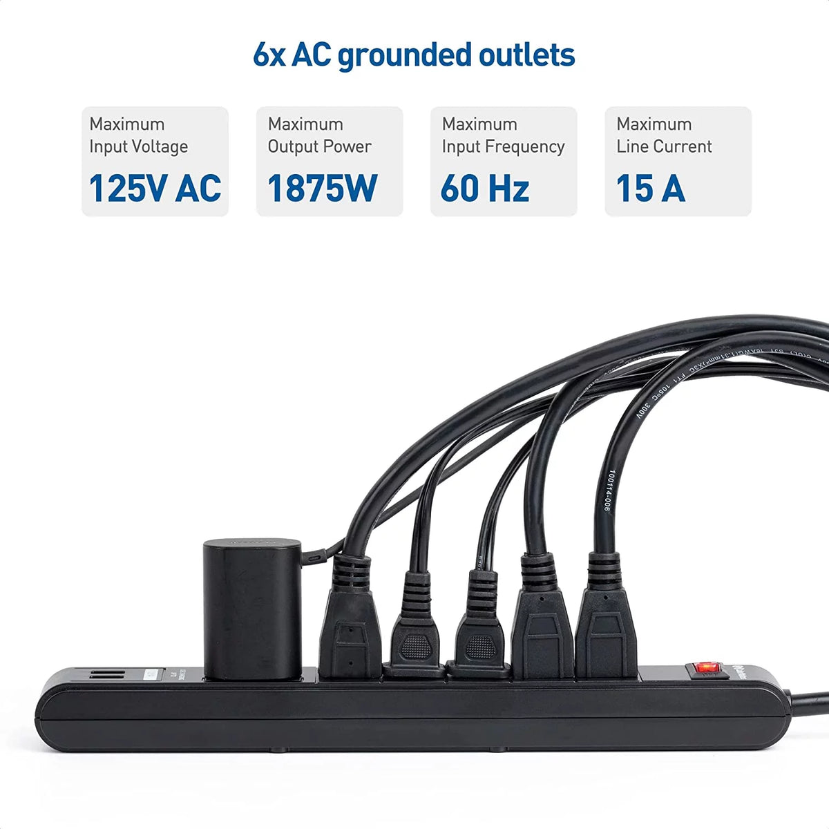 2-Pack 6 Outlet Surge Protector Power Strip with USB Charging Ports, 8 Foot Cord, Black V1251