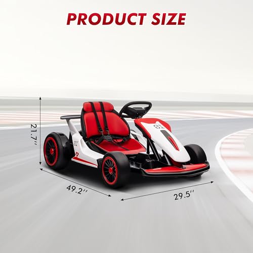 Electric Drift Kart Car with Adjustable Seat, 24V 7Ah, 2 * 200W Motor, 8.1 MPH, LED Lights K36438