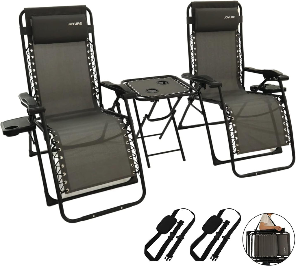Set of 2 Brown Folding Recliner Chairs with Carry Strap T39841