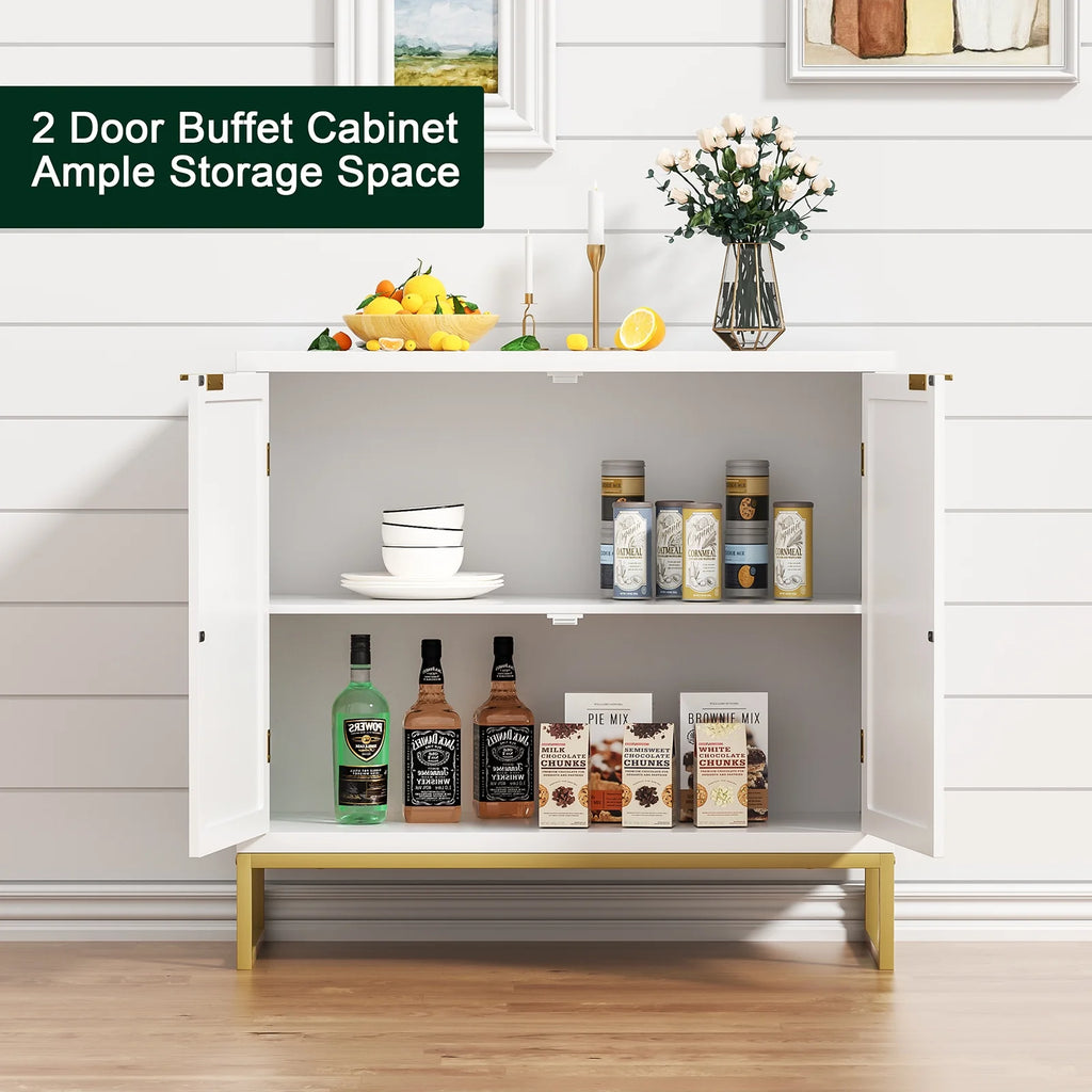 White 2 Rattan Doors Sideboard Buffet Cabinet with Shelf W694
