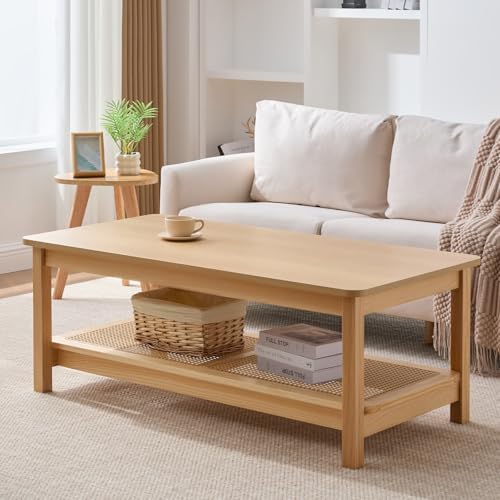 47.2'' 2-Tier Solid Wood PE Rattan Coffee Table A565