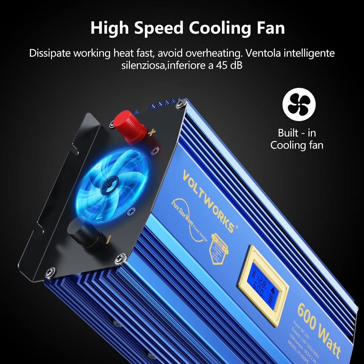 600 Watts Pure Sine Wave Power Inverter DC 12V to AC 110V with Dual USB Port & LCD Display D134