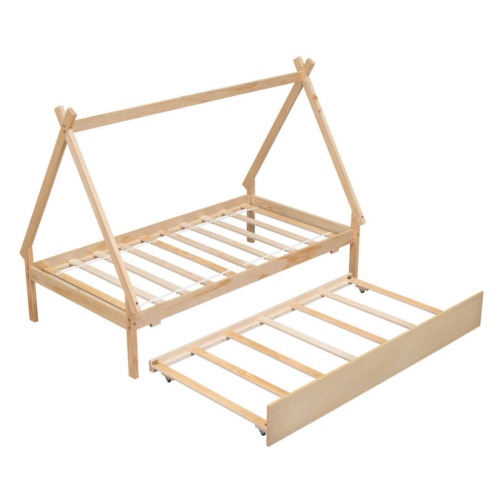Natural Twin Size Teepee Bed with Trundle J162012