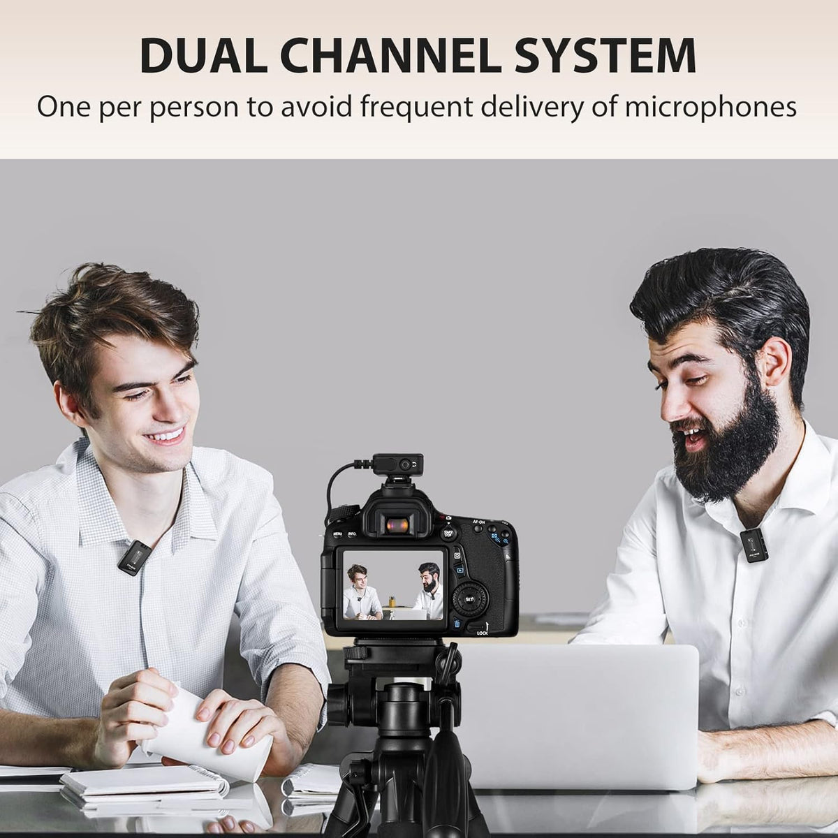 Wireless Lavalier Microphone with Charging Case, 2.4G Compact Dual-Channel Lapel Mic System E44618