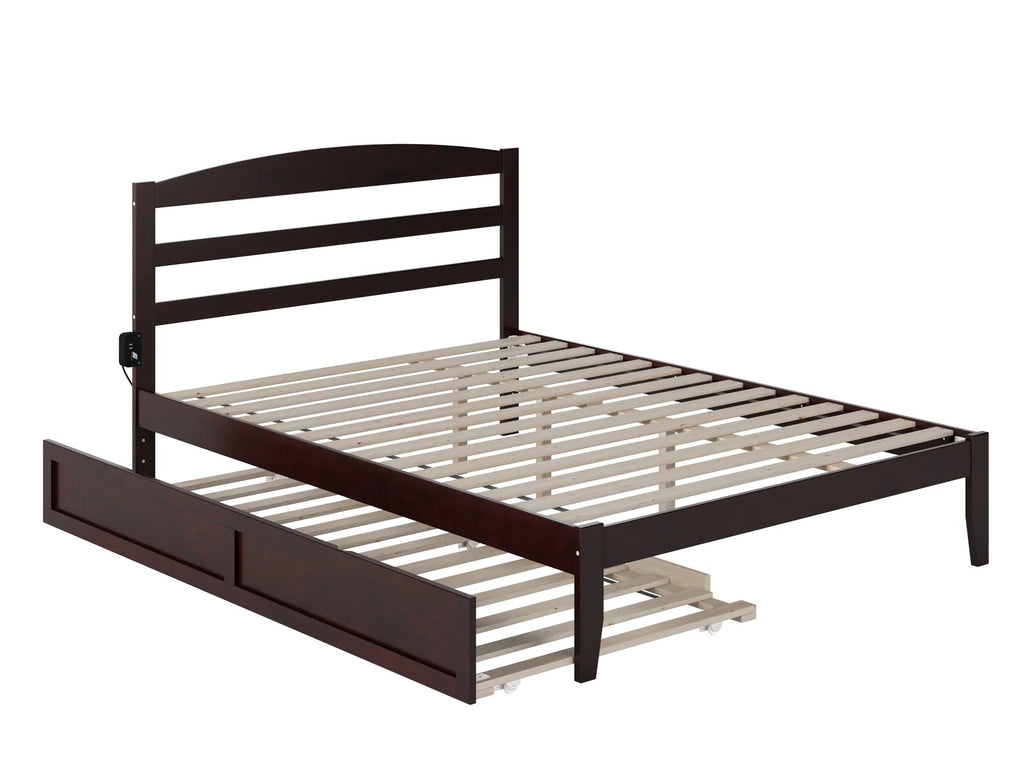 14" Queen Wood Platform Bed Frame with Twin XL Trundle, Espresso N9558