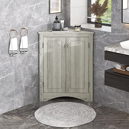 Brown Freestanding Corner Cabinet with 2 Adjustable Shelves and 2 Doors X2117