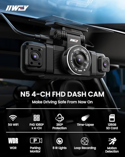 4 Channel Dash Cam 360° View 1080P with 128GB SD Card D645