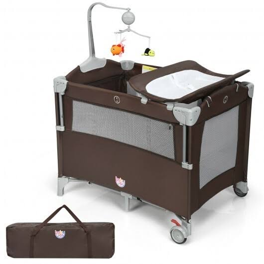 Beige Portable Baby Bassinet Crib Playard with Diaper Changer P1696