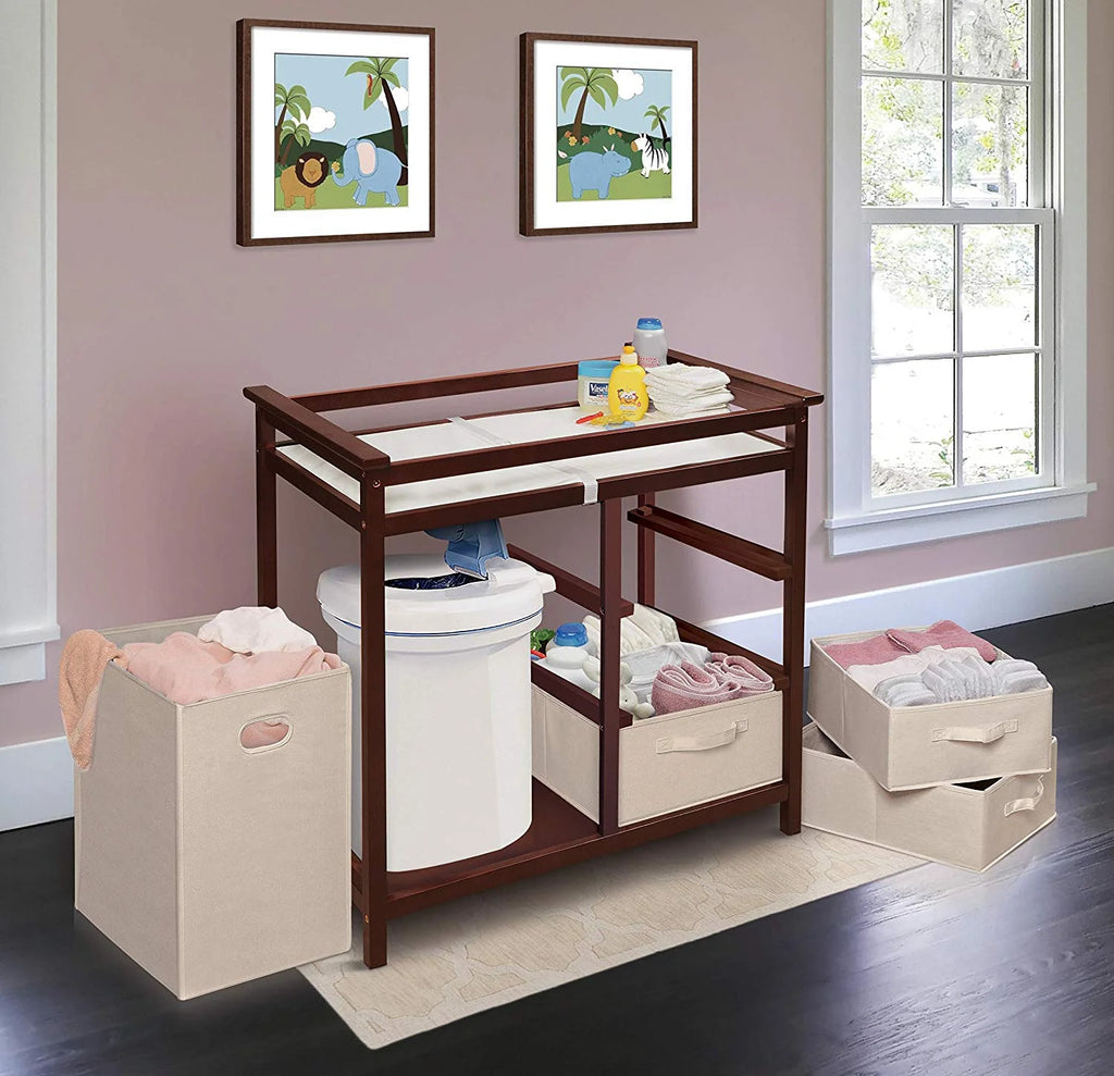 Cherry Changing Table with Three Baskets & Hamper Z6046