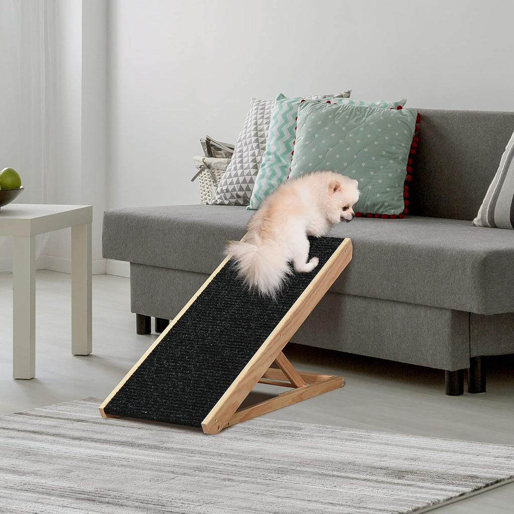 Elevated Pet Ramp, Foldable, Height Adjustable, Non-Slip Finish, Pine, 35.5" L x 16" W x 24" H, Black X4765