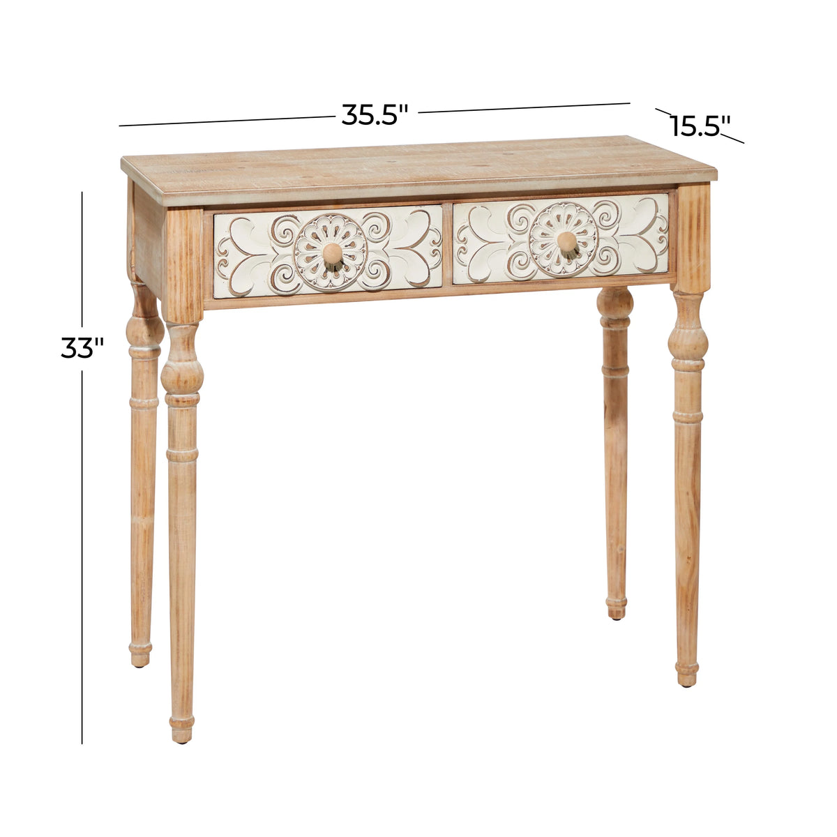 Brown Wood Carved 2 Drawers Console Table X625839