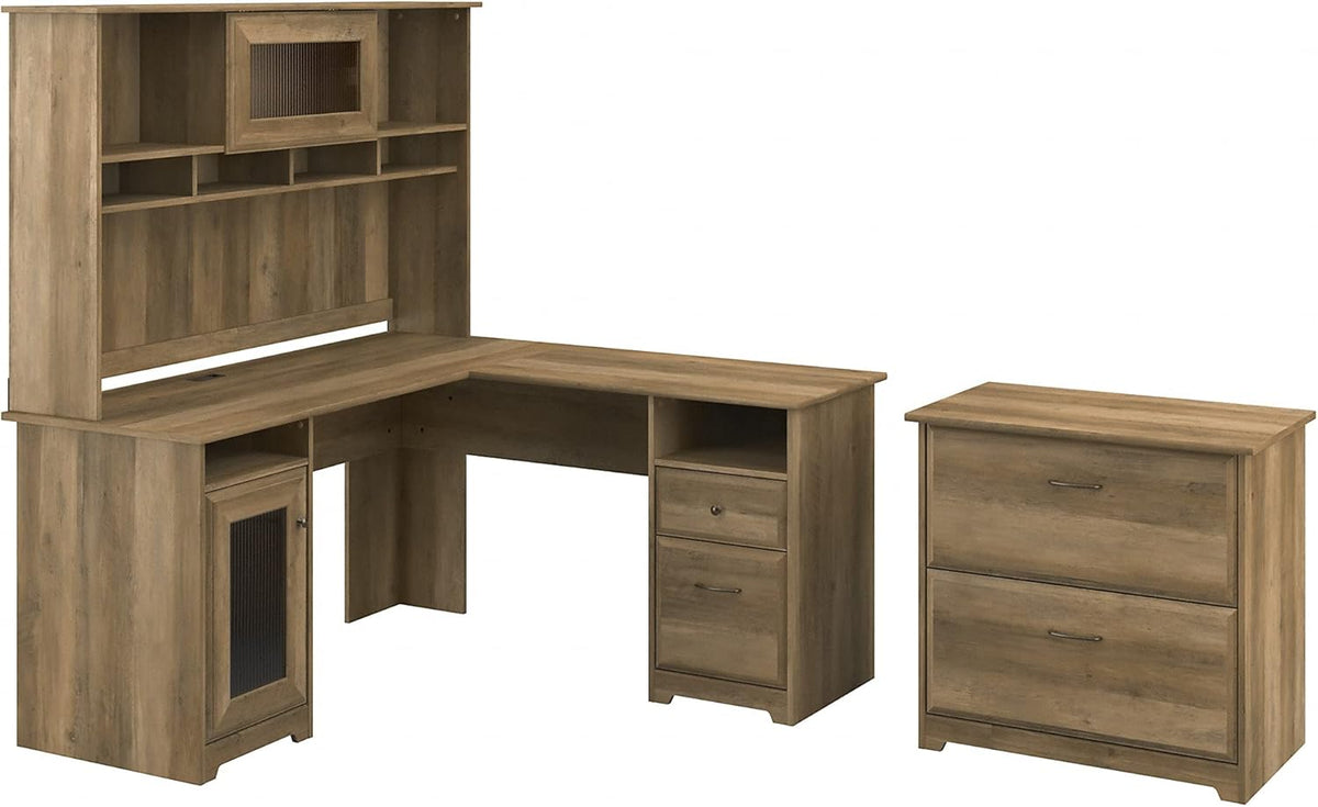 L Shaped Desk with Hutch and Lateral File Cabinet Q657