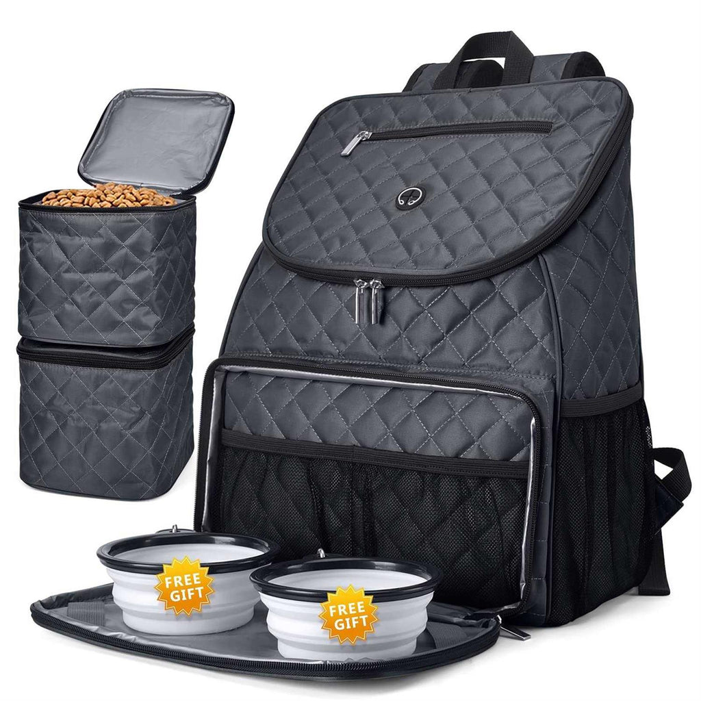 Airline Approved Dog Travel Backpack with 2 Collapsible Bowls and 2 Food Baskets C2366
