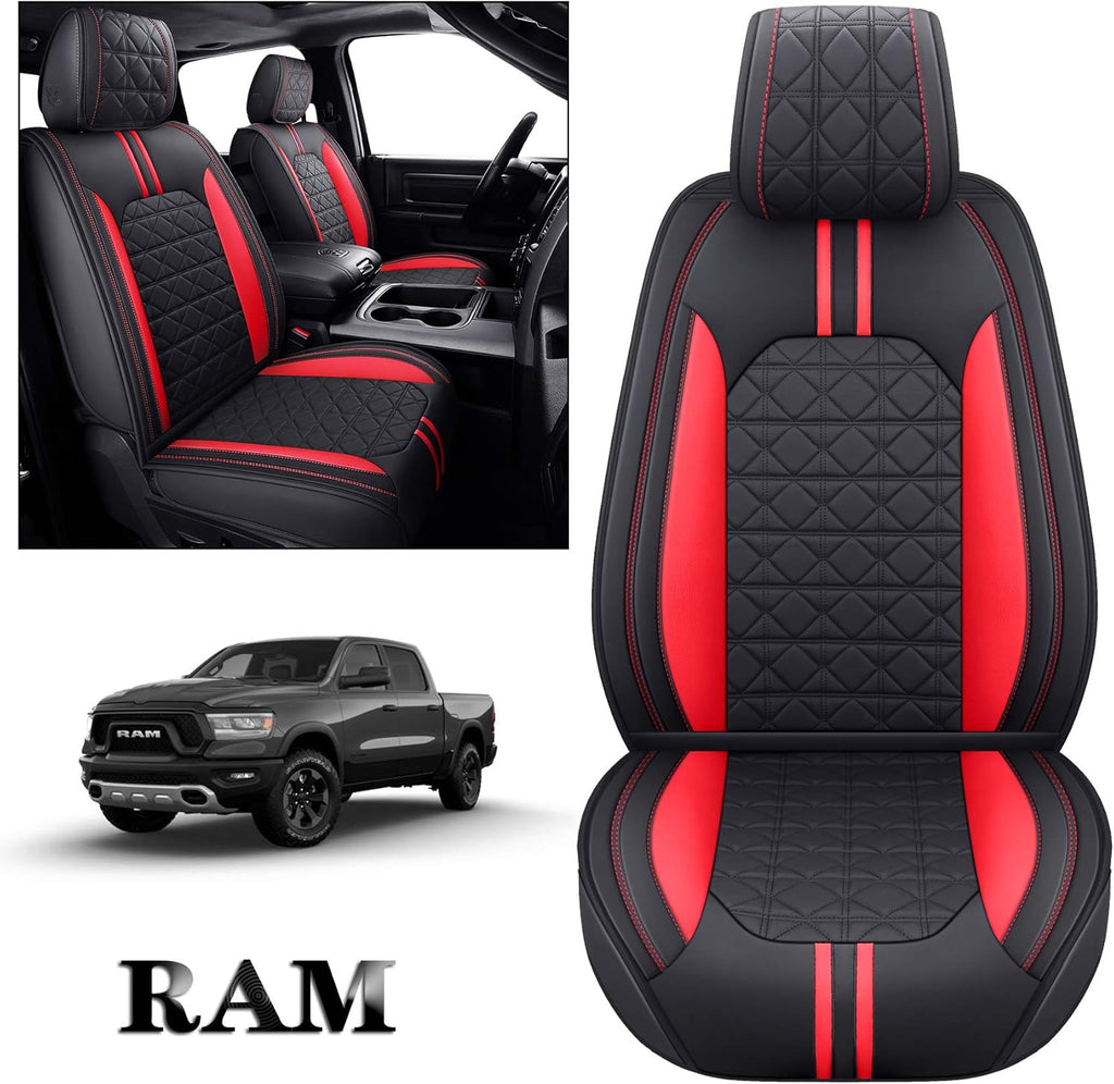 Black-White Waterproof Faux Leather Front Seat Covers P62773