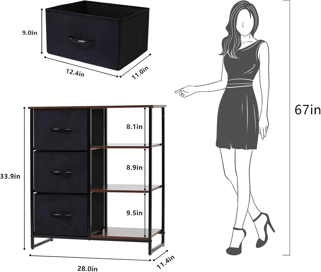 3 Drawer Dresser with Shelves P8849