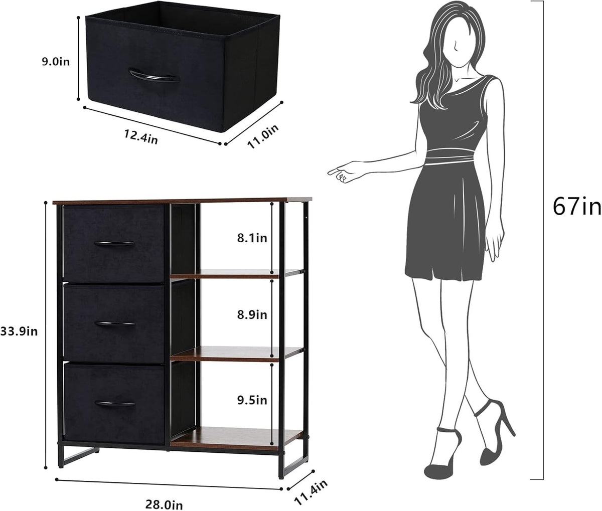 3 Drawer Dresser with Shelves P8849