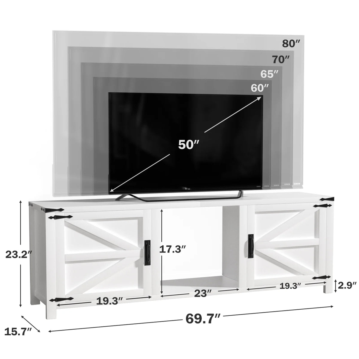 70" White TV Stand with Barn Doors T418419