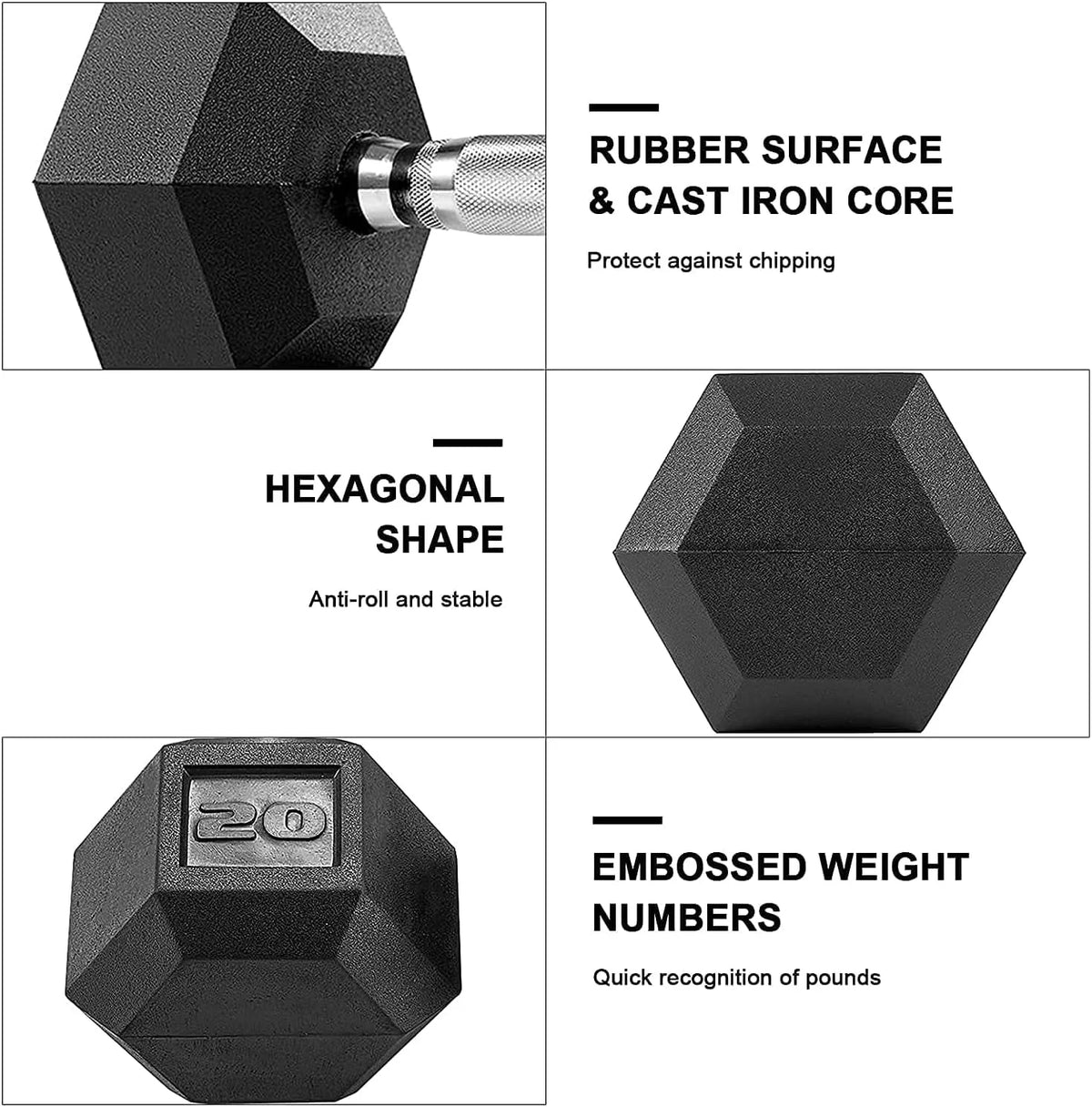 65lbs Rubber Coated Cast Iron Hex Dumbbell Set E9819
