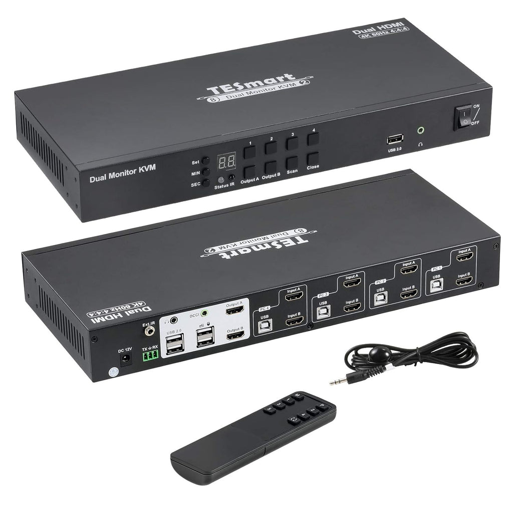 HDMI Dual Monitor KVM Switch 4 HDMI PCs + 2 HDMI Monitors 4K @60Hz Black J544