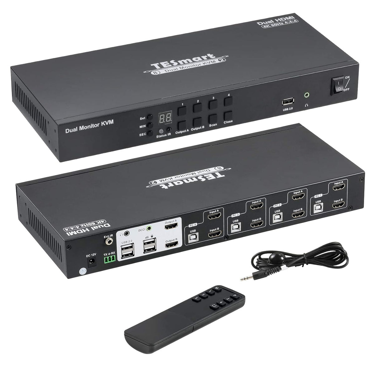 HDMI Dual Monitor KVM Switch 4 HDMI PCs + 2 HDMI Monitors 4K @60Hz Black J544