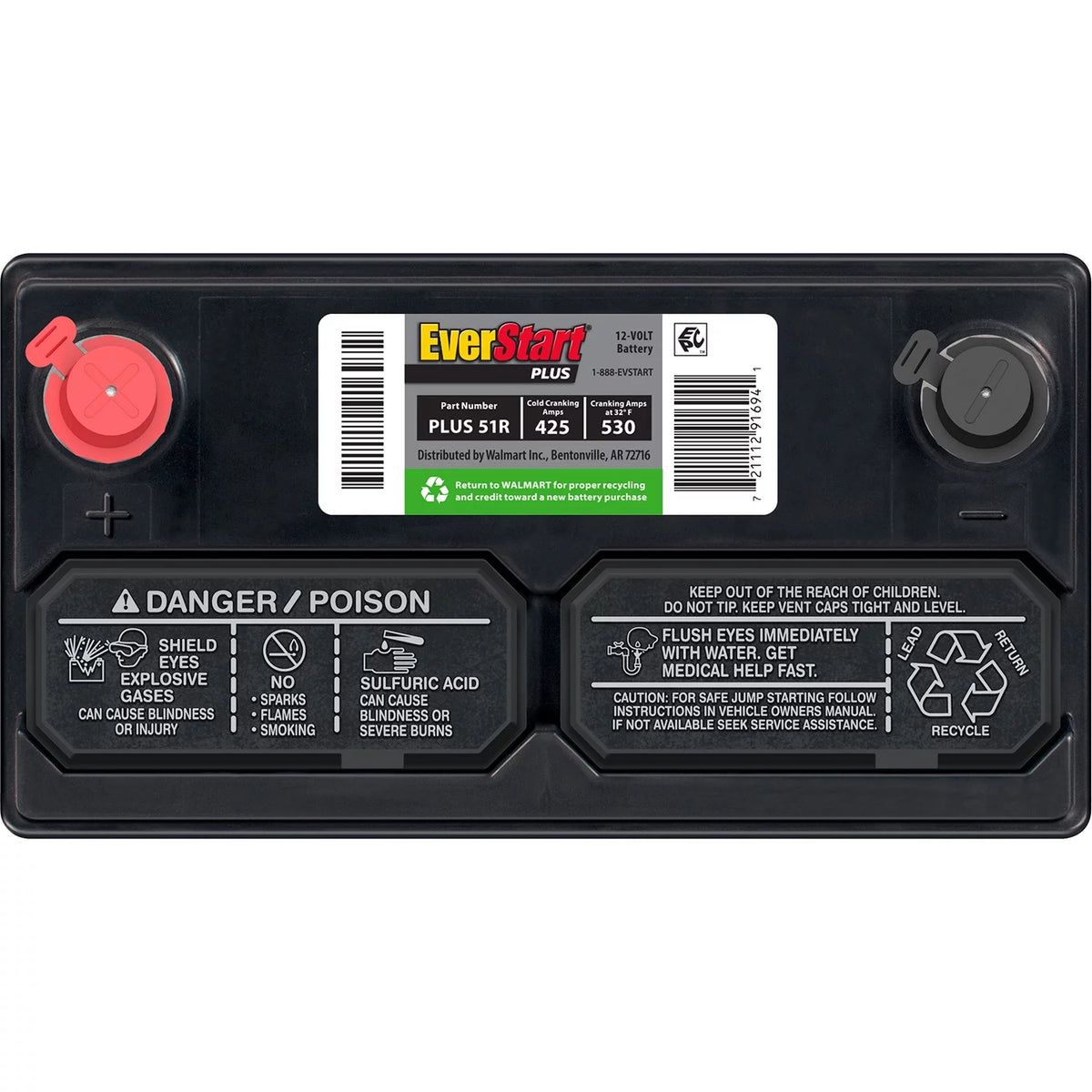 Lead Acid Automotive Battery Group Size 51R 12 Volt 425 CCA H138