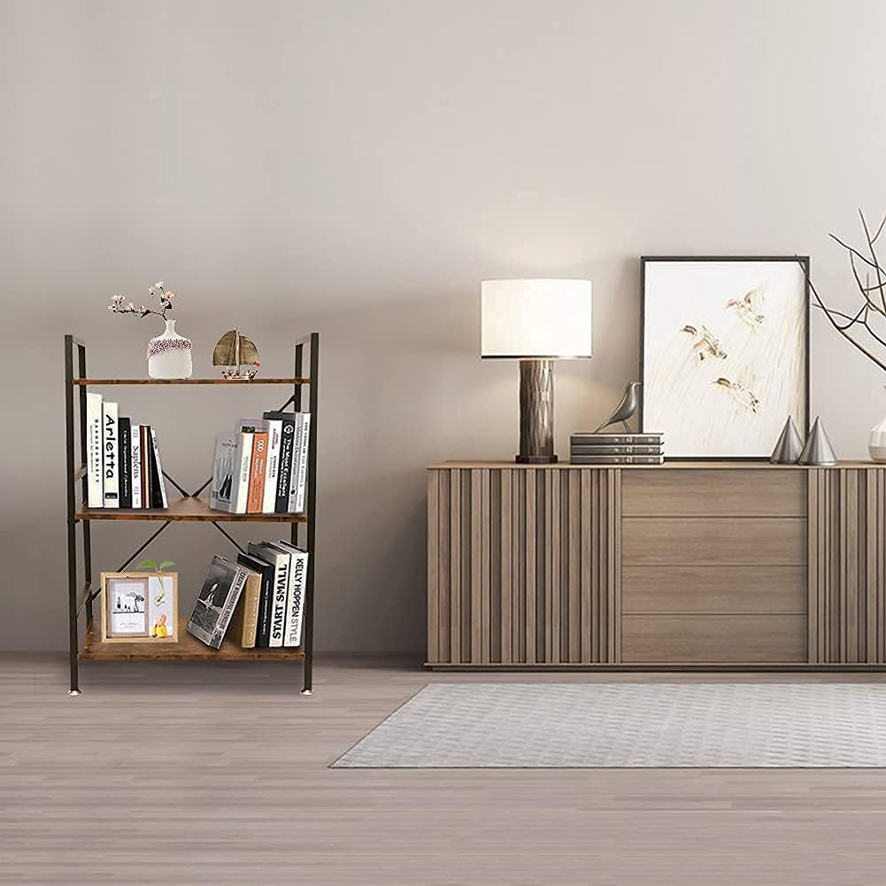 3 Tier Rustic Wood and Metal Bookshelf M632