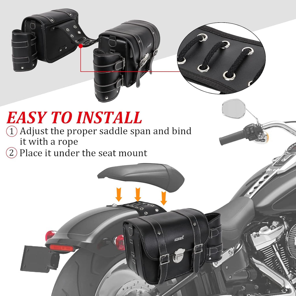 2 Pack Black Synthetic Leather Lockable Motorcycle Saddlebags K645952