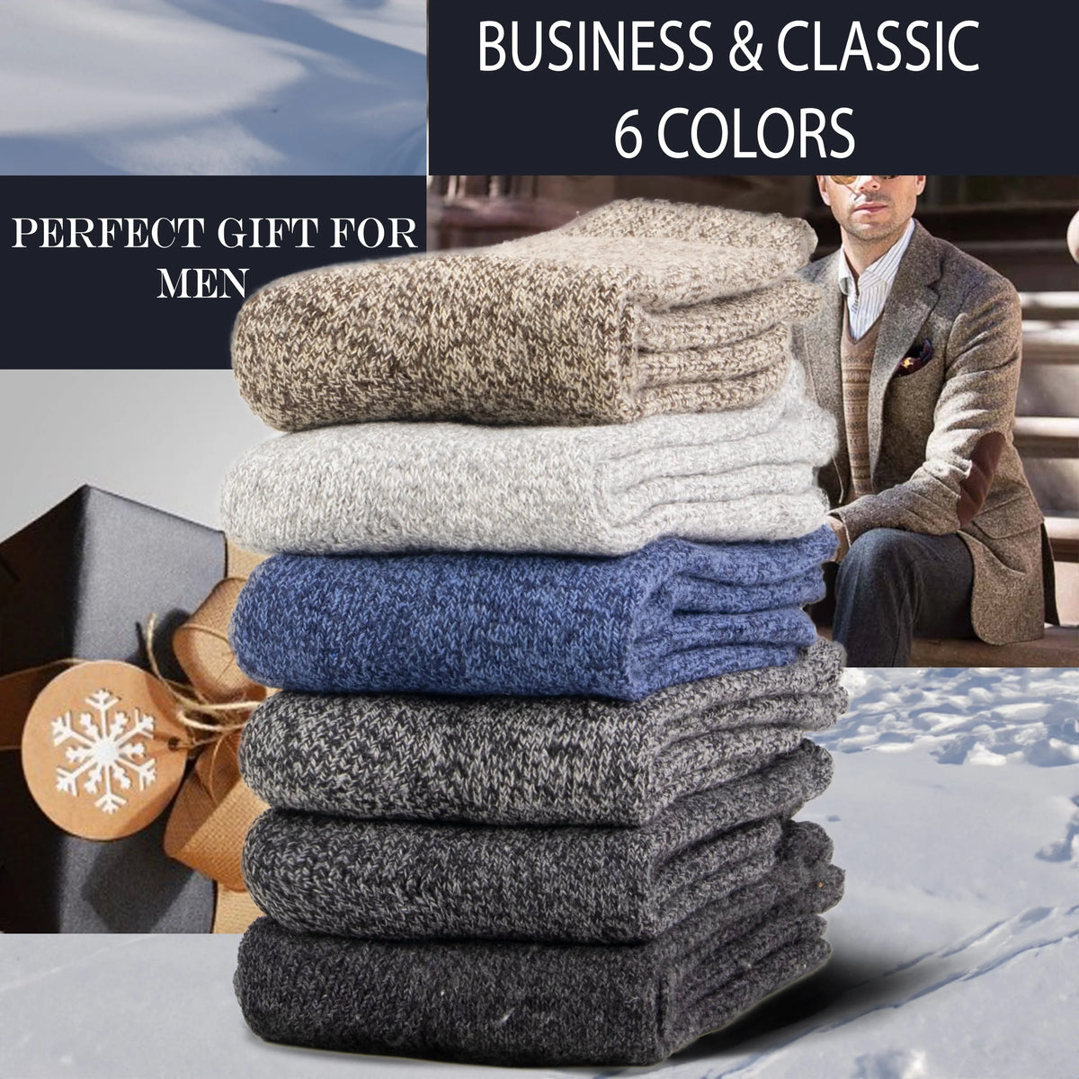 6 Pairs Wool Merino Thermal Boot Socks Size 10-13 M1562