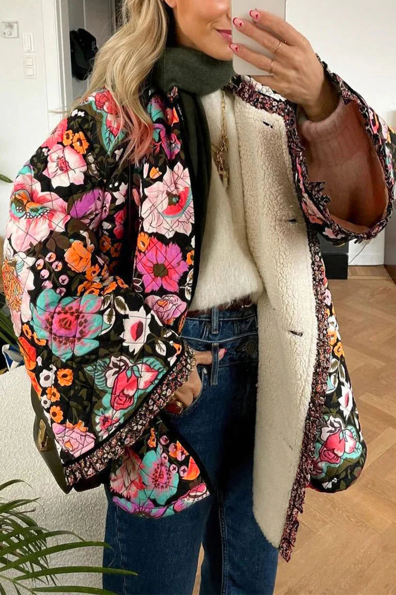 Floral Patchwork O Neck Outerwear H4570