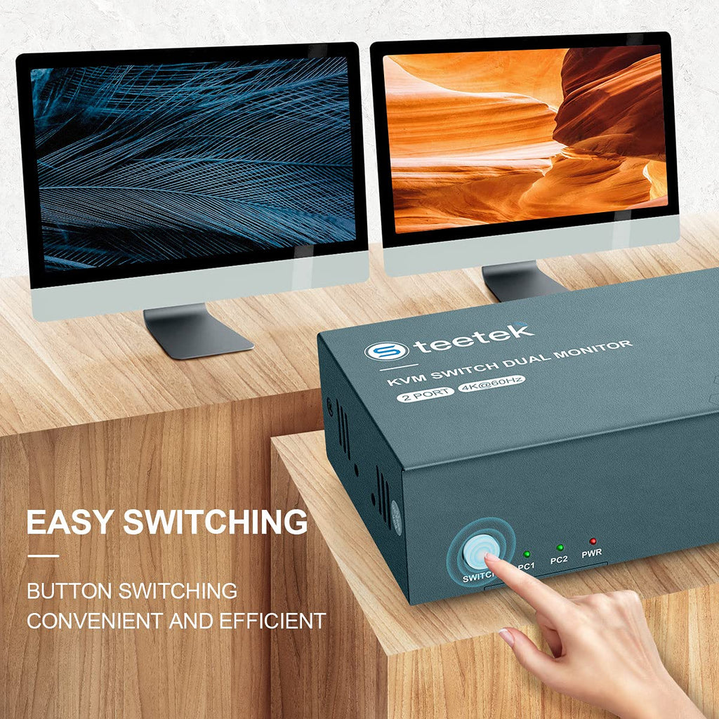 KVM Switch Dual Monitor HDMI 2 Port, 4K @ 60Hz, 4 USB 2.0 Hub F373779