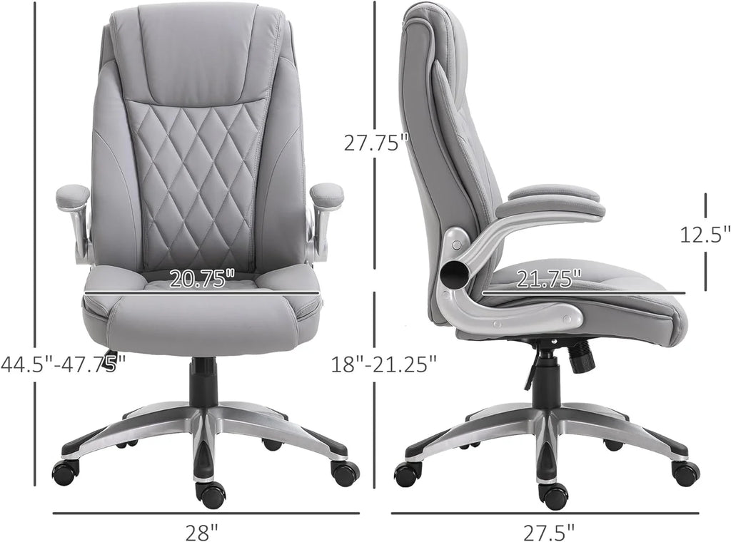 Grey Faux Leather Ergonomic Home Office Chair with Flip Up Arms J70094