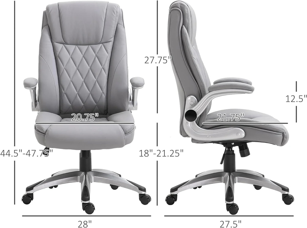 Grey Faux Leather Ergonomic Home Office Chair with Flip Up Arms J70094