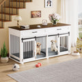 White Wooden Dog Crate with 2 Storage Drawers and Removable Divider G159